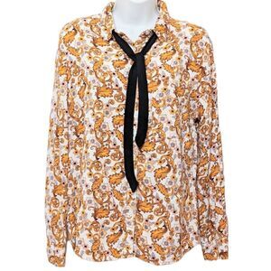 Oakridge viscose bow blouse button down shirt small K1